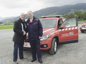 Jörg Bucher, Inhaber der Sima Print AG in Ebikon und Theo Honermann, Feuerwehrkommandant Stadt Luzern. Bilder Thomas Hügli