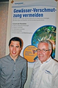 Der Schweizer Degenfechter Max Heinzer (links) und Franz Häfliger, Präsident Fischereiverband Kanton Luzern. Bild: Jon Vonzun
