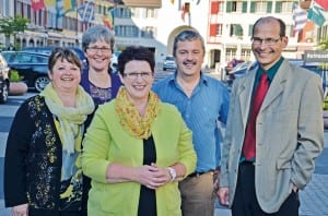 Der neu zusammengesetzte Vorstand des Verbands der Kirchgemeindepräsidentinnen und -präsidenten (v. l.): Erika Stadelmann (Aesch), Rita Cavelti (Luzern), Präsidentin Evelyne Huber (Willisau), Peter Kaufmann (Buchrain) und Markus Odermatt (Udligenswil).