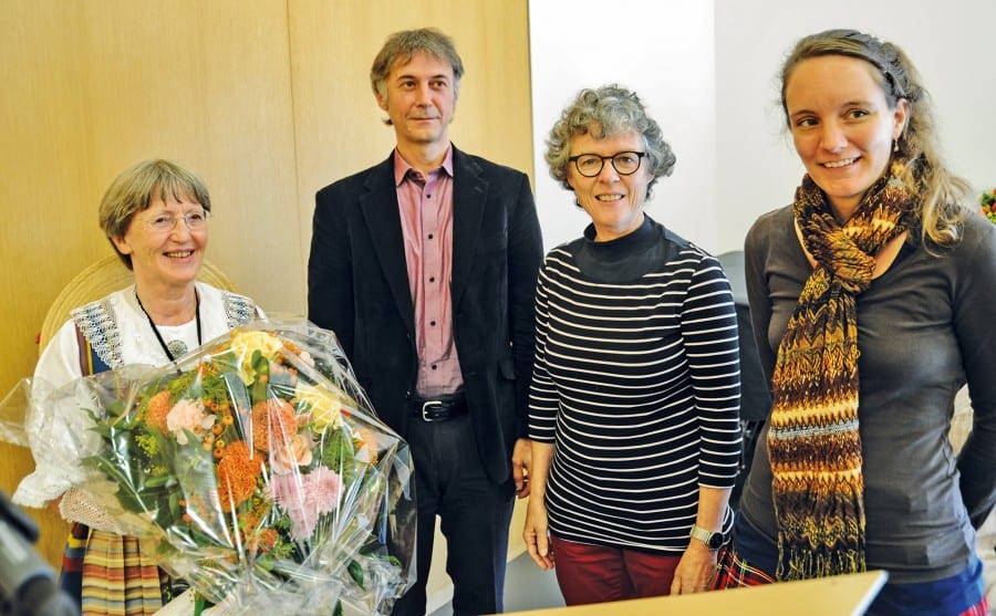 Das Team der Forschungsstelle «Luzerner Namenbuch» anlässlich der Buchvernissage (v. l.): Erika Waser (Leiterin), Peter Mulle, Heidi Blaser und Irene Rettig.
