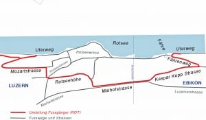 Die Wegumleitungen am Rotsee bis zum 31. Mai 2015.