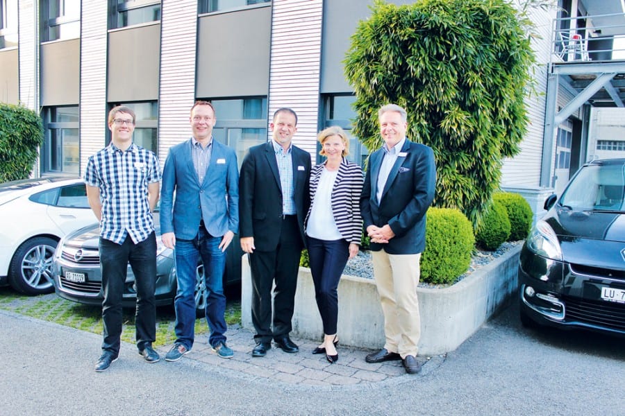 Simon Achermann, Geschäftsführer 1A GSM AG, Lars Meister, Geschäftsführer 1a hunkeler fenster AG, Bruno Enderli, Geschäftsführer 1a hunkeler holzbau AG, Irene Hunkeler, Marketing/Events und Rolf Hunkeler, Verkauf und Beratung.