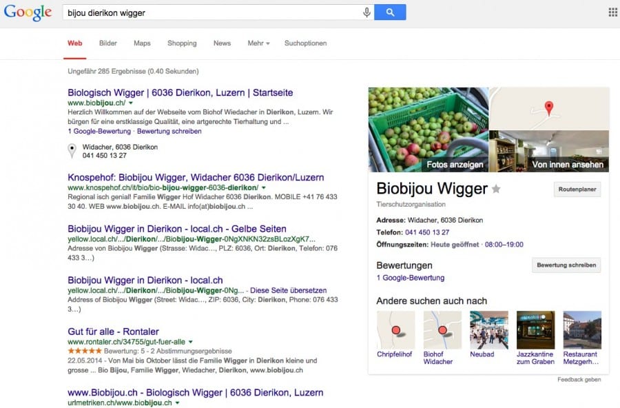 Beispiel Biohof Wigger Google