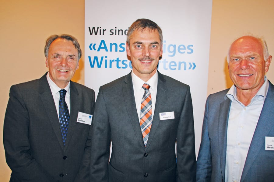 Sie prägten die AWG-Veranstaltung: Mario Gattiker, Staatssekretär, Andreas Kolb, Geschäftsführer Manometer AG, Hans Hess, Präsident Swissmem. Bild zVg.