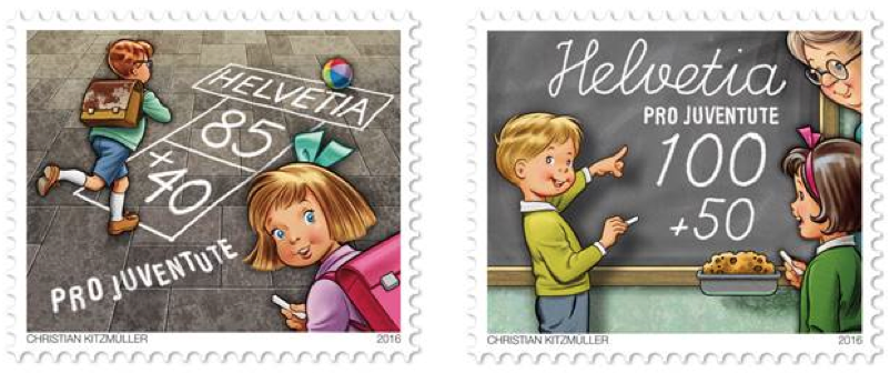 Die diesjährigen Pro Juventute Briefmarken von Christian Kitzmüller zum Thema "Schulzeit". (zVg)