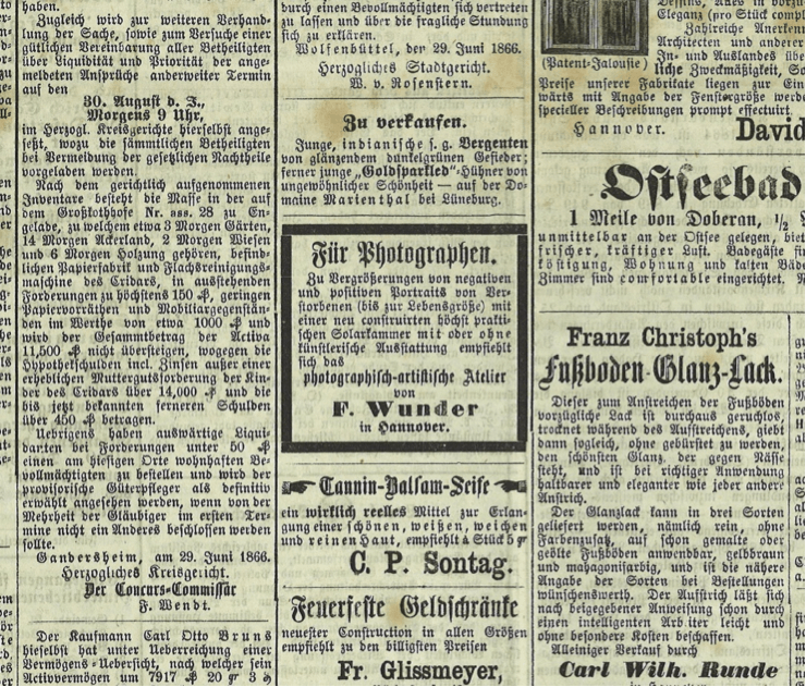 Schon früher ein beliebtes Werbemittel: Inserate im Hannoverschen Kurier von 1866. Bild Bernd Schwabe.