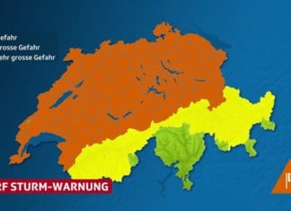 Die Sturmwarnung betrifft die gesamte Alpennordseite. Bild SRF Meteo.