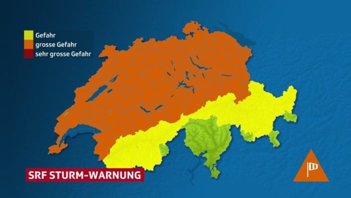 Die Sturmwarnung betrifft die gesamte Alpennordseite. Bild SRF Meteo.