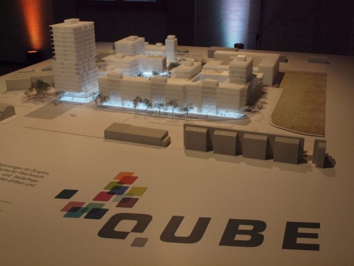 Modell des geplanten Quartiers «Qube» auf dem heutigen MParc Areal in Ebikon. Bild zVg.